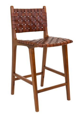 HOUSE NORDIC Perugia benkestol, med ryggsttte og fotsttte - brunt skinn og brun teak