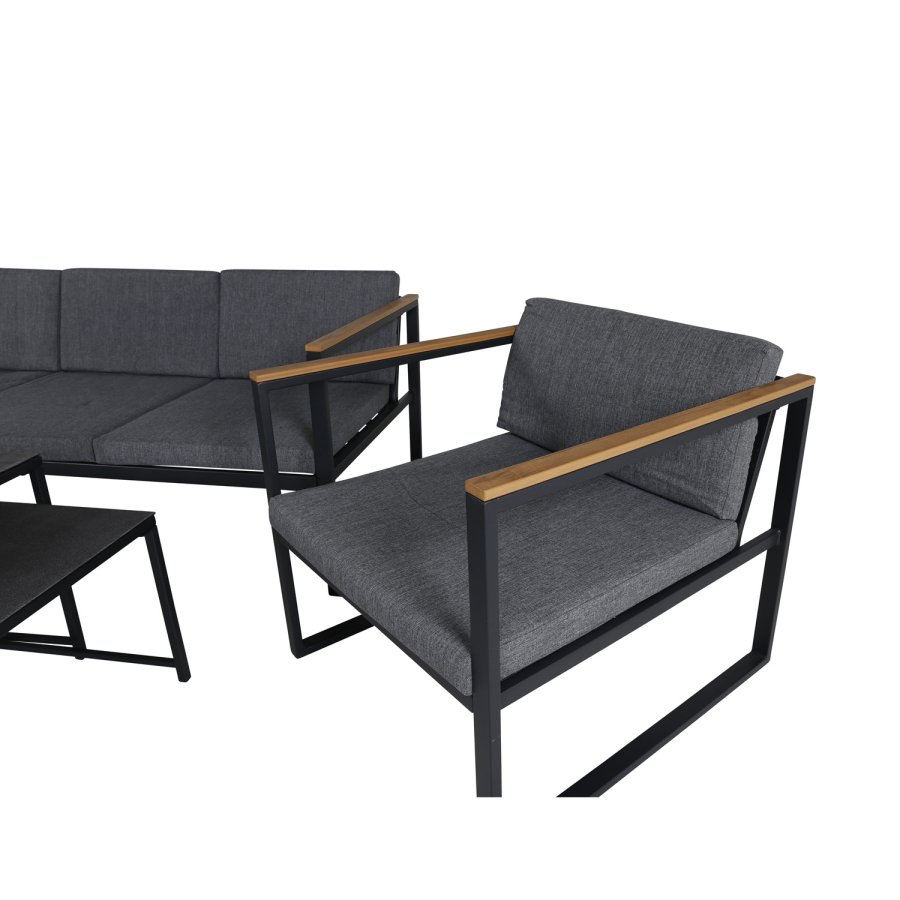 VENTURE DESIGN Dakar sofasett - gr puter, sprayglass og sort stl