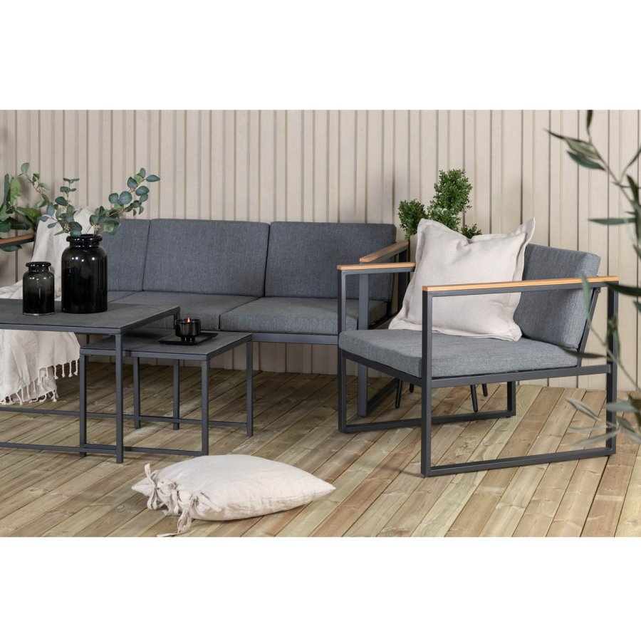 VENTURE DESIGN Dakar sofasett - gr puter, sprayglass og sort stl