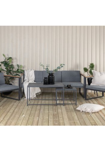 VENTURE DESIGN Dakar sofasett - gr puter, sprayglass og sort stl