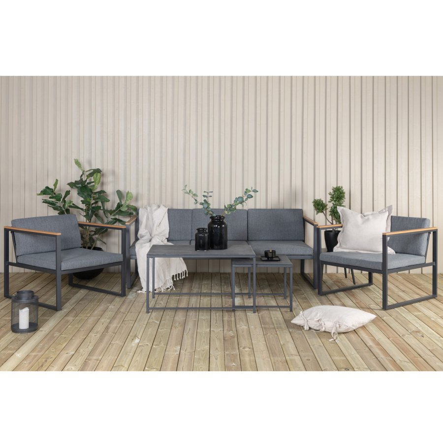 VENTURE DESIGN Dakar sofasett - gr puter, sprayglass og sort stl