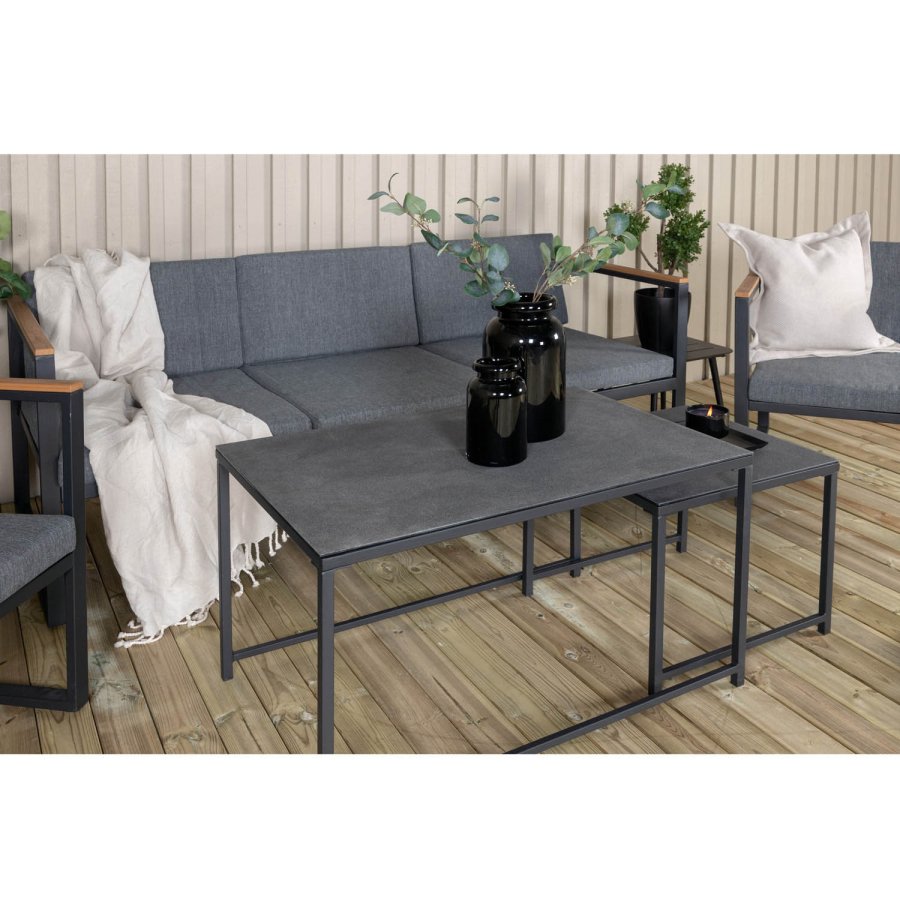 VENTURE DESIGN Dakar sofasett - gr puter, sprayglass og sort stl