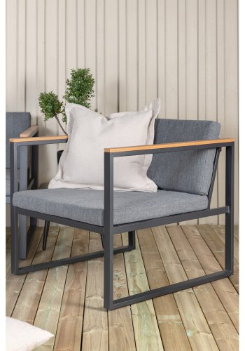 VENTURE DESIGN Dakar sofasett - gr puter, sprayglass og sort stl