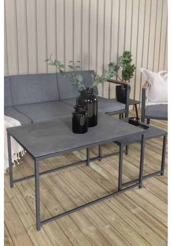 VENTURE DESIGN Dakar sofasett - gr puter, sprayglass og sort stl