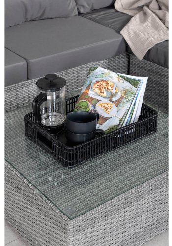 VENTURE DESIGN Rotterdam sjeselongsett for hagen - gr puter, glass og gr polyrattan