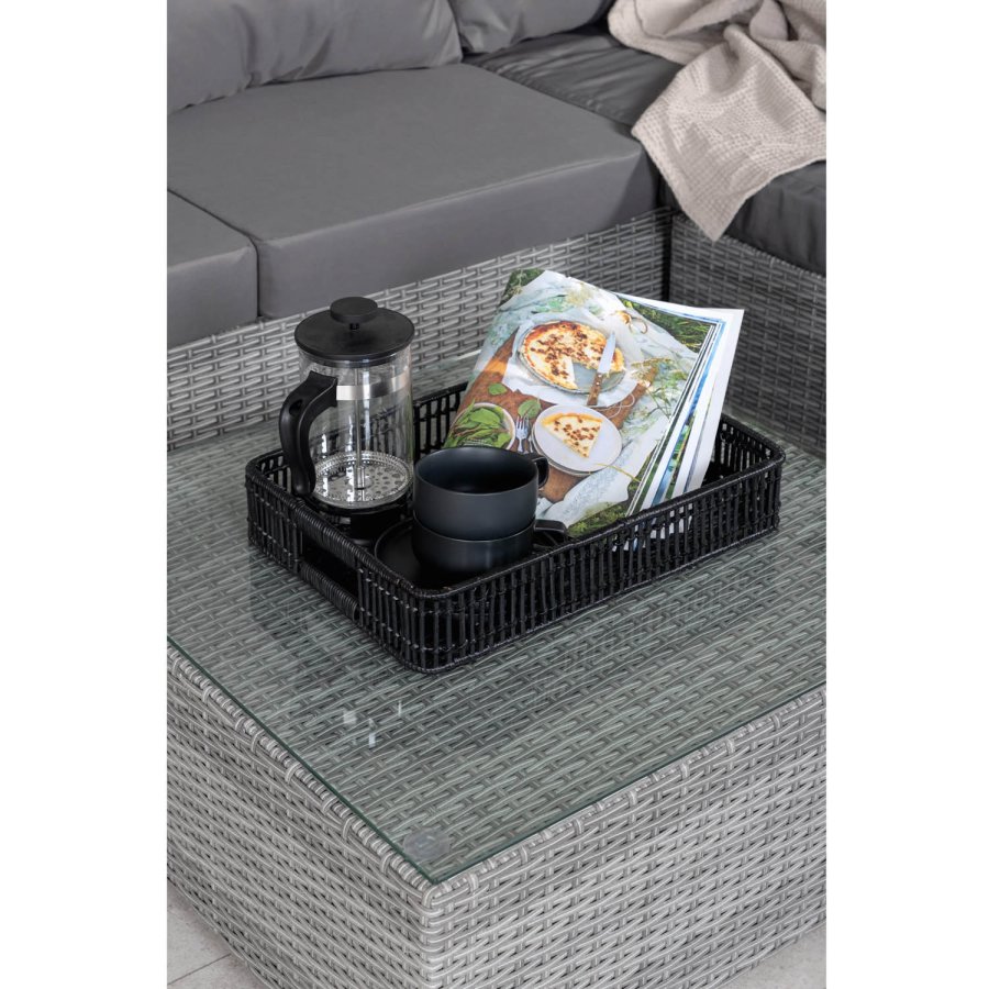 VENTURE DESIGN Rotterdam sjeselongsett for hagen - gr puter, glass og gr polyrattan