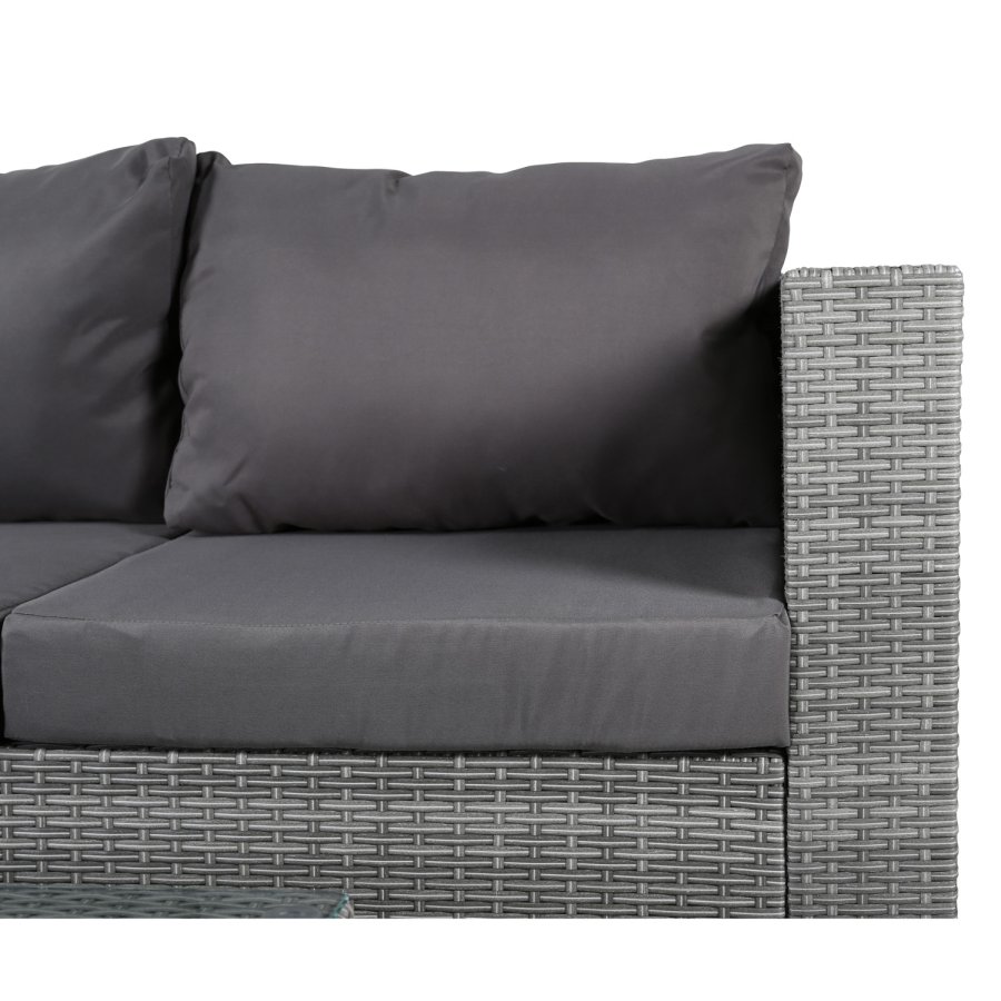 VENTURE DESIGN Rotterdam sjeselongsett for hagen - gr puter, glass og gr polyrattan