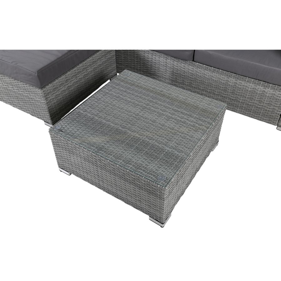 VENTURE DESIGN Rotterdam sjeselongsett for hagen - gr puter, glass og gr polyrattan