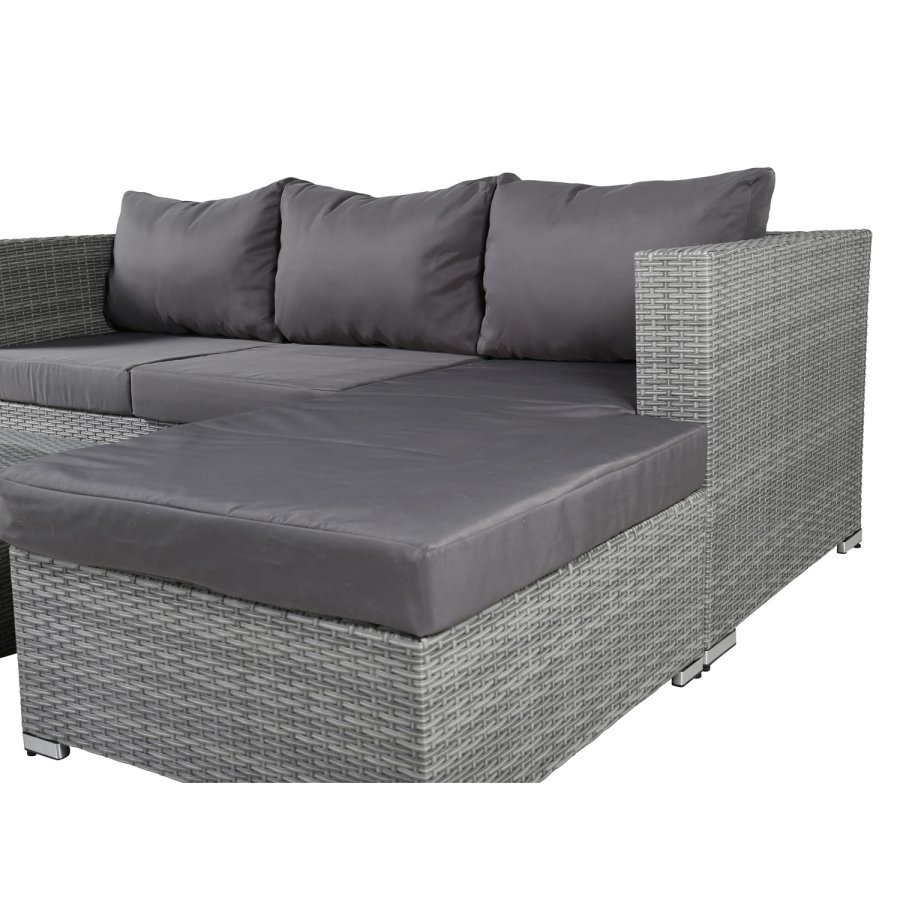 VENTURE DESIGN Rotterdam sjeselongsett for hagen - gr puter, glass og gr polyrattan