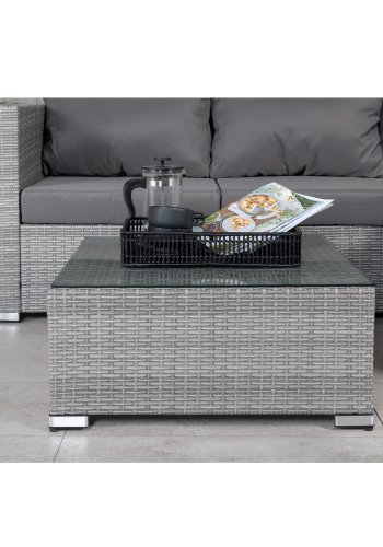 VENTURE DESIGN Rotterdam sjeselongsett for hagen - gr puter, glass og gr polyrattan