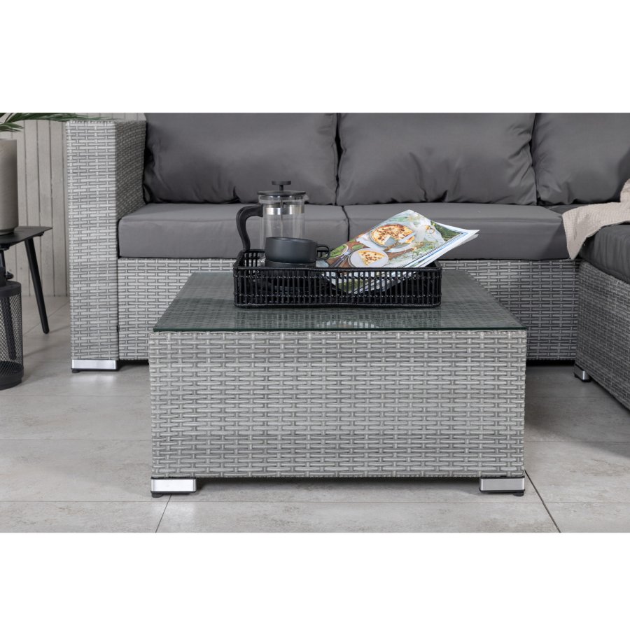 VENTURE DESIGN Rotterdam sjeselongsett for hagen - gr puter, glass og gr polyrattan