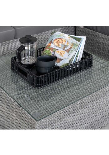 VENTURE DESIGN Rotterdam sjeselongsett for hagen - gr puter, glass og gr polyrattan