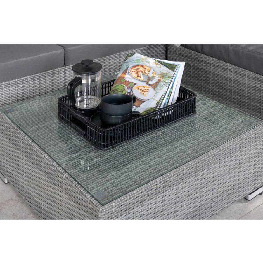 VENTURE DESIGN Rotterdam sjeselongsett for hagen - gr puter, glass og gr polyrattan