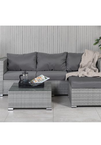 VENTURE DESIGN Rotterdam sjeselongsett for hagen - gr puter, glass og gr polyrattan