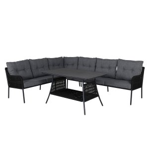 VENTURE DESIGN Berlin hjrnesofa st - gr hynder og sort glas, reb og stl