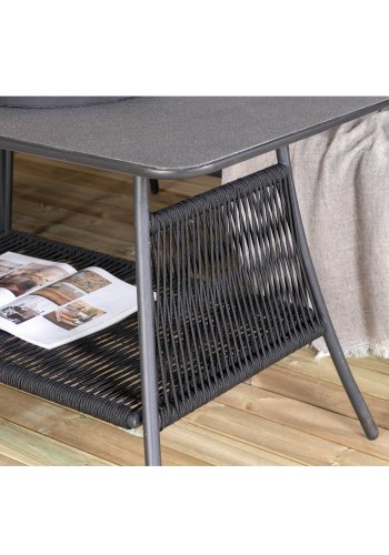 VENTURE DESIGN Berlin hjrnesofasett - gr puter og svart glass, tau og stl