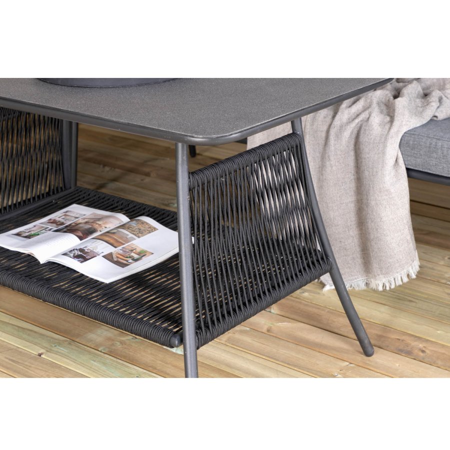 VENTURE DESIGN Berlin hjrnesofasett - gr puter og svart glass, tau og stl