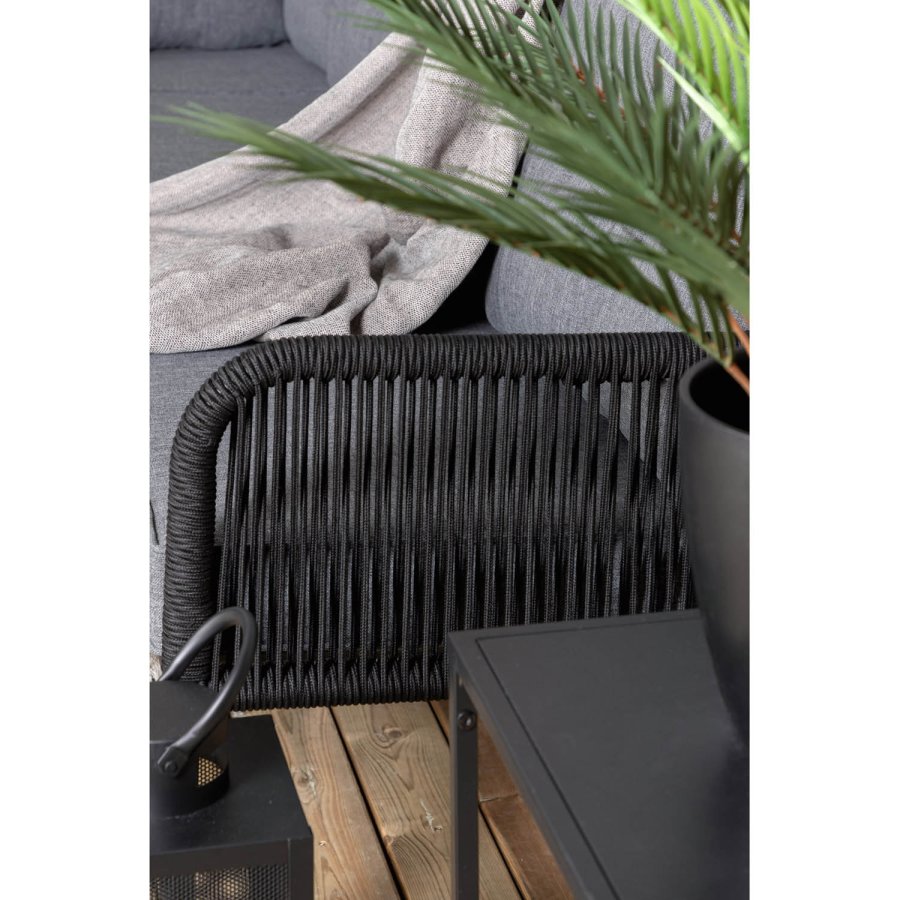 VENTURE DESIGN Berlin hjrnesofasett - gr puter og svart glass, tau og stl