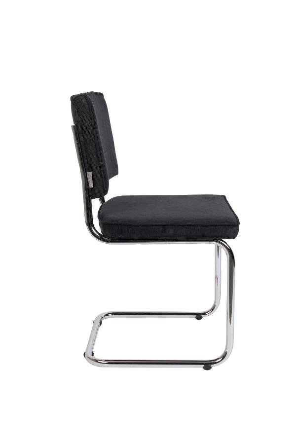 ZUIVER Ridge Rib spisestuestol - svart flyelspolyester og slvkrom