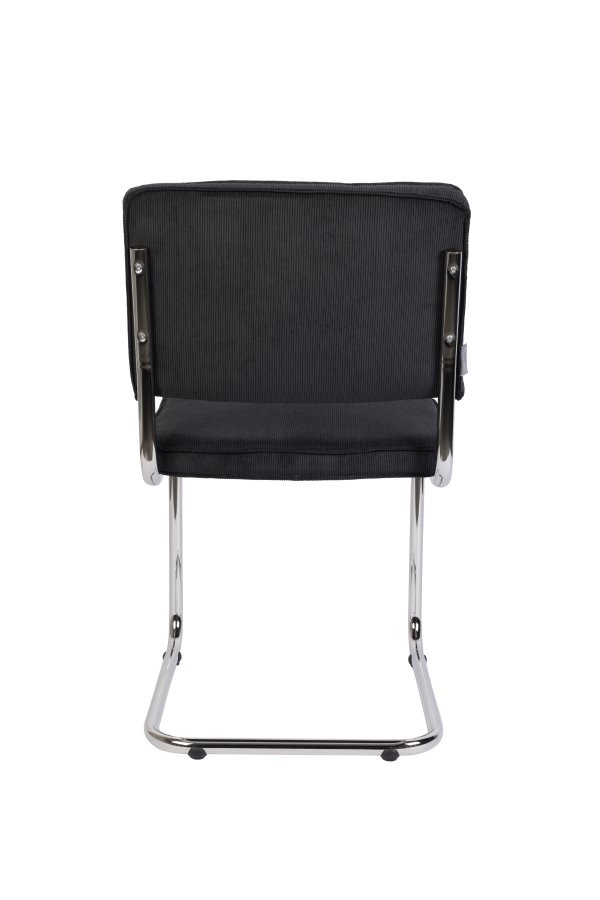 ZUIVER Ridge Rib spisestuestol - svart flyelspolyester og slvkrom