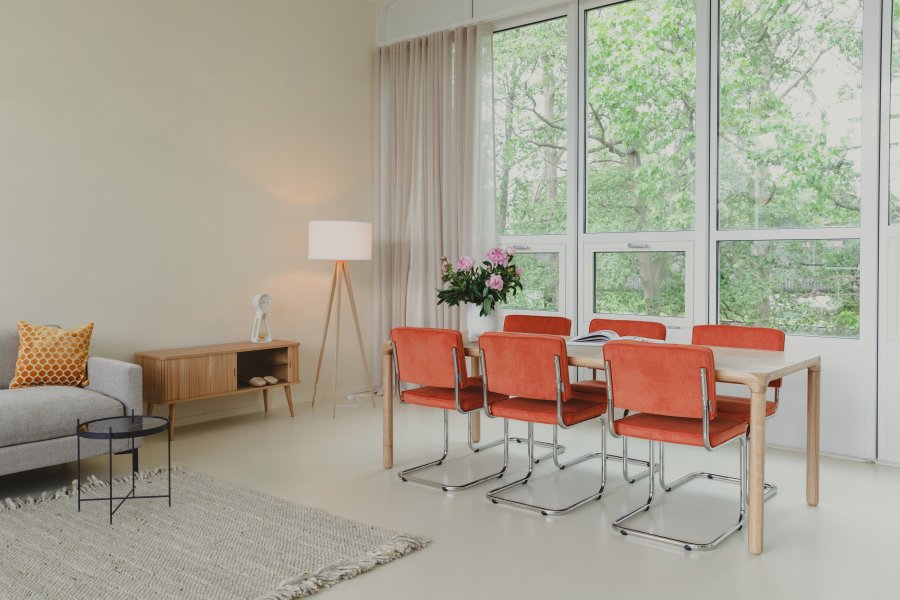 ZUIVER Ridge Rib spisestuestol - oransje flyelspolyester og slvkrom