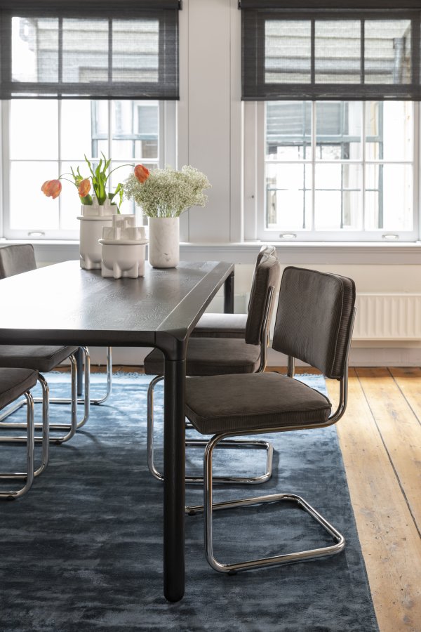 ZUIVER Ridge Rib spisestuestol - gr flyelspolyester og slvkrom