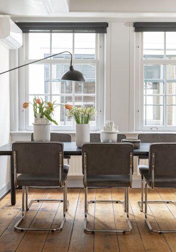 ZUIVER Ridge Rib spisestuestol - gr flyelspolyester og slvkrom