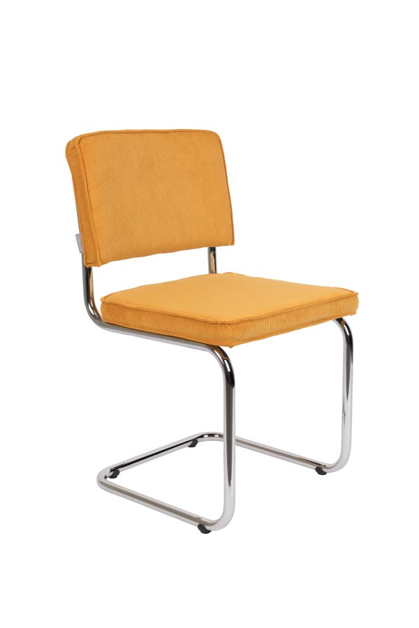 ZUIVER Ridge Rib spisestuestol - gul flyelspolyester og slvkrom