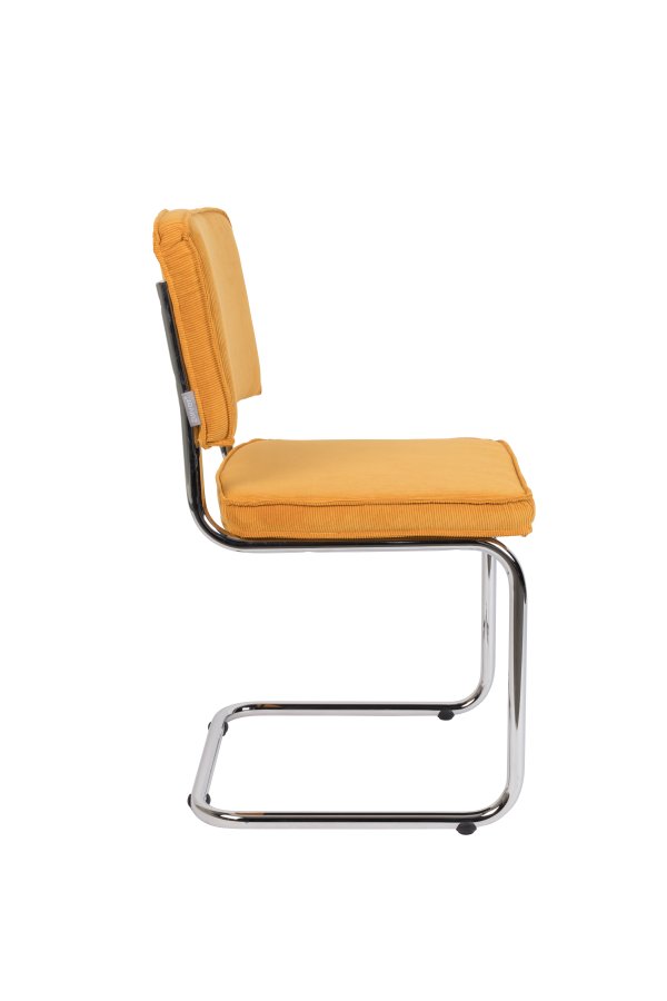 ZUIVER Ridge Rib spisestuestol - gul flyelspolyester og slvkrom
