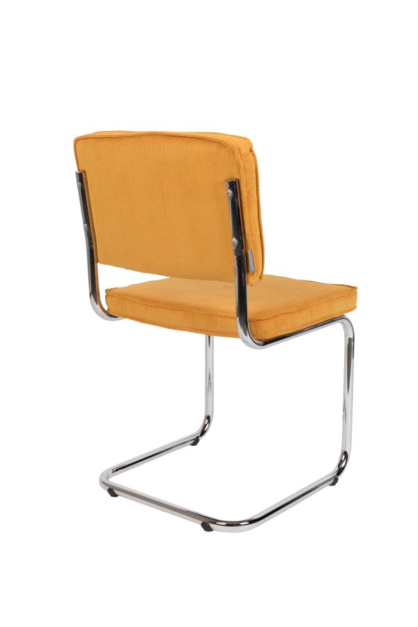 ZUIVER Ridge Rib spisestuestol - gul flyelspolyester og slvkrom