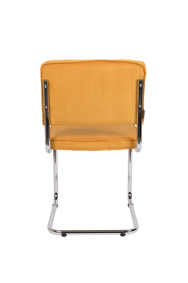 ZUIVER Ridge Rib spisestuestol - gul flyelspolyester og slvkrom