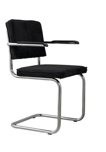 ZUIVER Ridge Rib lenestol, med armlener - svart flyels polyester og slv krom
