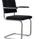 ZUIVER Ridge Rib lenestol, med armlener - svart flyels polyester og slv krom