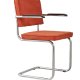 ZUIVER Ridge Rib lenestol, med armlener - oransje flyels polyester og slv krom