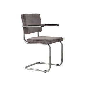 ZUIVER Ridge Rib ftölj, med armstöd - gr sammetspolyester och silverkrom