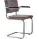 ZUIVER Ridge Rib lenestol, med armlener - gr flyels polyester og slv krom