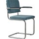 ZUIVER Ridge Rib lenestol, med armlener - bl flyels polyester og slv krom