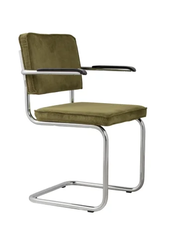 ZUIVER Ridge Rib lenestol, med armlener - grnn flyelspolyester og slvkrom