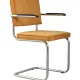 ZUIVER Ridge Rib lenestol, med armlener - gul flyels polyester og slv krom