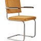ZUIVER Ridge Rib lenestol, med armlener - gul flyels polyester og slv krom