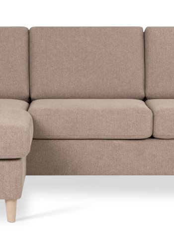 Pannesett 1 3D sofa med sjeselong - antilope beige polyesterstoff og naturlig tre