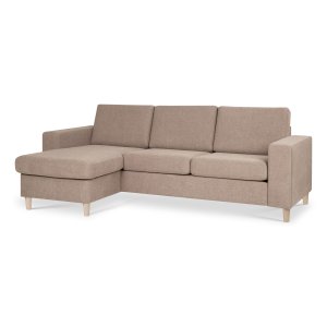 Pan set 1 3D-soffa med schslong - antilop beige polyestertyg och naturligt tr