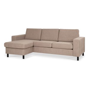 Pan set 1 3D-soffa med schäslong - antilop beige polyestertyg och svart trä