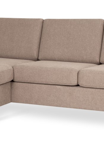 Pannesett 1 3D sofa med sjeselong - antilope beige polyesterstoff og sort tre