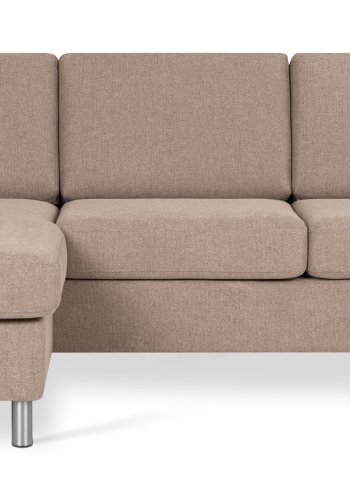 Pannesett 1 3D sofa med sjeselong - antilope beige polyesterstoff og brstet aluminium