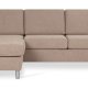 Pannesett 1 3D sofa med sjeselong - antilope beige polyesterstoff og brstet aluminium