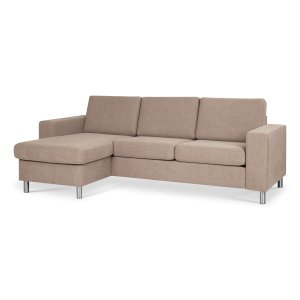 Pan set 1 3D-soffa med schäslong - antilop beige polyestertyg och borstad aluminium