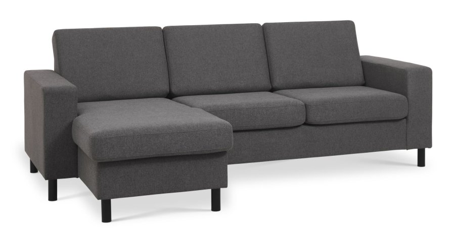 Pan Set 1 3D-Sofa mit Chaiselongue – anthrazitgrauer Polyesterstoff und schwarzes Holz
