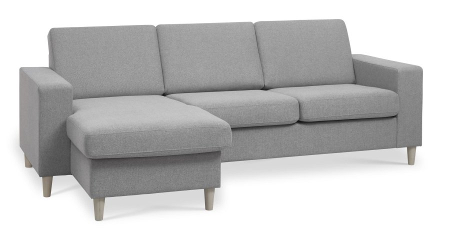 Pannesett 1 3D sofa med sjeselong - grtt polyesterstoff og naturlig tre