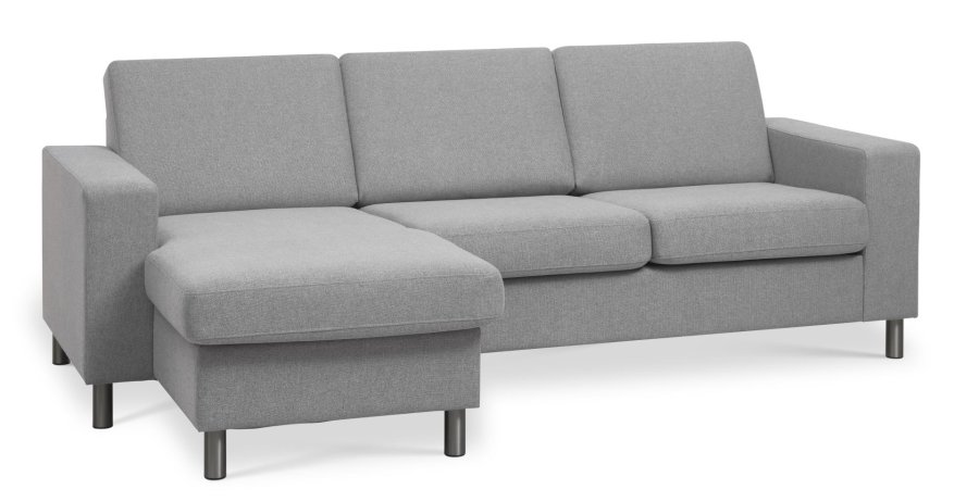  Pannesett 1 3D sofa med sjeselong - grtt polyesterstoff og brstet aluminium